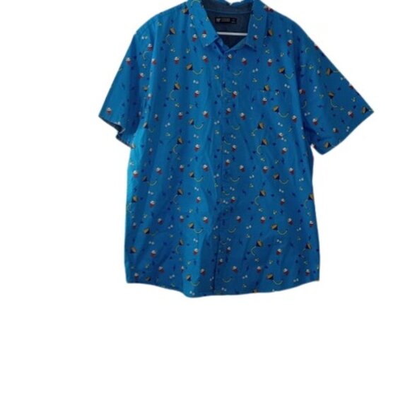 RF Brands Mens Casual Button Down Shirt Blue Beer Pong Drinking Games Print XXL - Picture 1 of 4